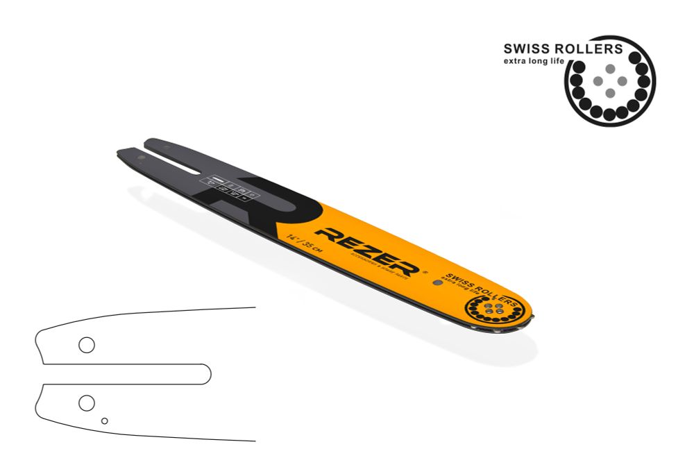 Длина шины, см: 35 (14”) Ширина паза, мм: 1,3 (0,050”) Шаг цепи, мм: 9,3 (3/8”)