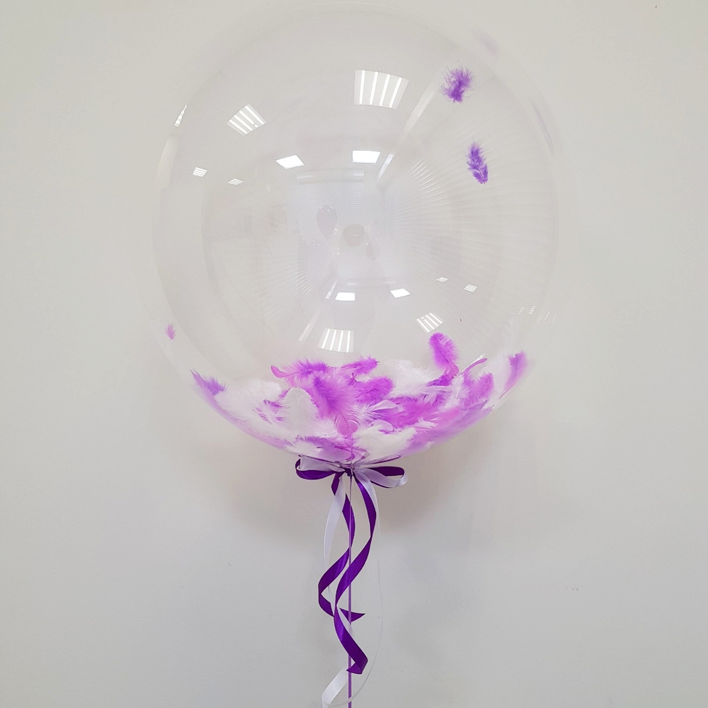 Шар Bubble с перьями филетовый/белый