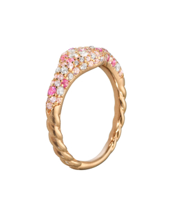 Кольцо мягкий круг, россыпь циркониев, розовое золото