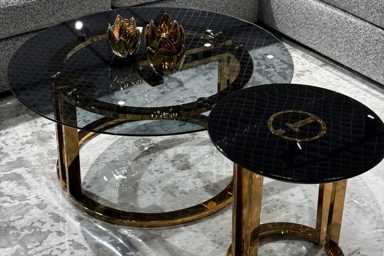 GD-ET002 Стол журнальный D'Oro Garda Decor черный мрам. d50*50см