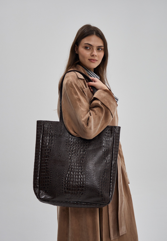 сумка шоппер коричневый рептилия
