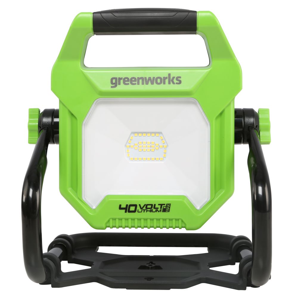 LED-прожектор Greenworks G40WLH с гибридным питанием, 40V / 220V, 1000/2000 лм, крюк для подвеса, крепление на стену, кабель 30 см, без АКБ и ЗУ (3503907)