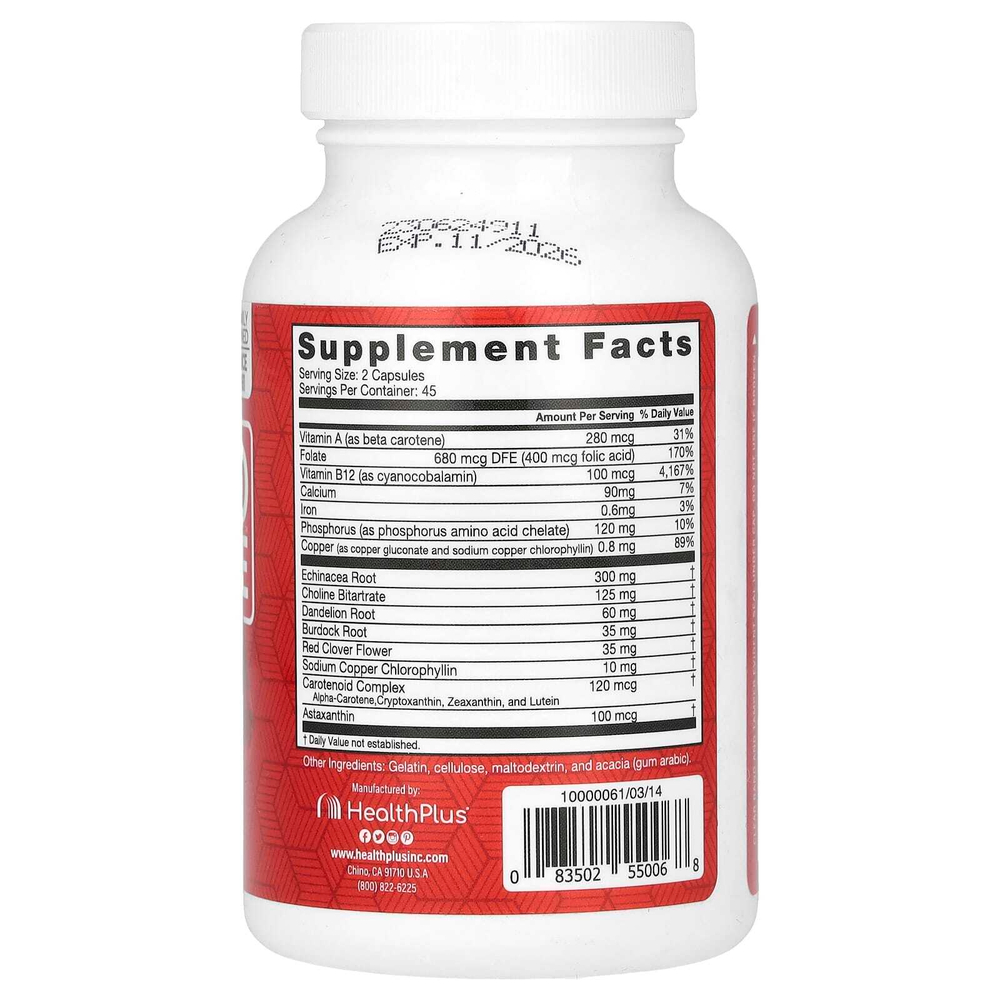 Health Plus, Blood Cleanse, очищение крови, 90 капсул
