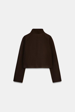 ZARA КОРОТКАЯ КУРТКА С ВОРОТНИКОМ-СТОЙКОЙ, КОРИЧНЕВЫЙ