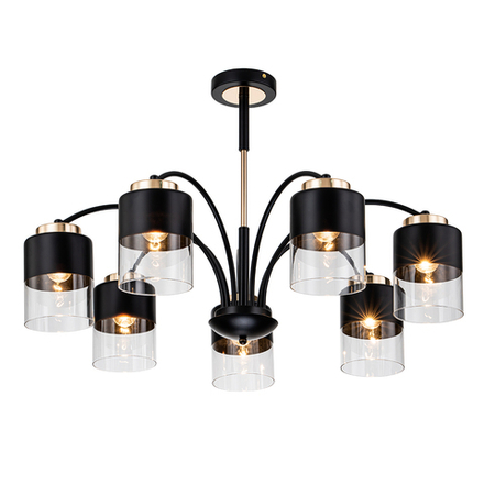 Светильник на штанге 7x40Вт E27, металл/стекло, черный/золото