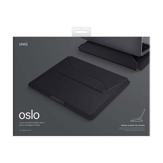 Чехол Uniq Oslo V.2 PU leather Magnetic Laptop sleeve/foldable stand для ноутбуков 14&quot; Jet Black (OSLO(14)-JETBLACK)