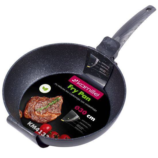 Сковорода 30 см. из кованного алюминия Kamille KM-4133 с антипригарным покрытием PTFE чёрный мрамор