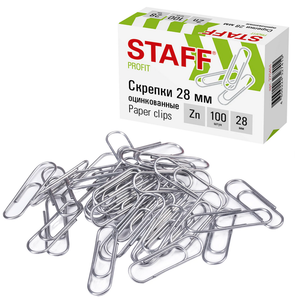 Скрепки 28мм. 100шт. оцинкованные, в картонной коробке (STAFF)