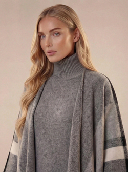 Пончо кашемир серое