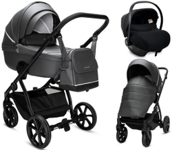 Детская коляска Noordi Fjordi Leather V2 3 в 1 с автокреслом Terra Black 1462819 Shadow Grey