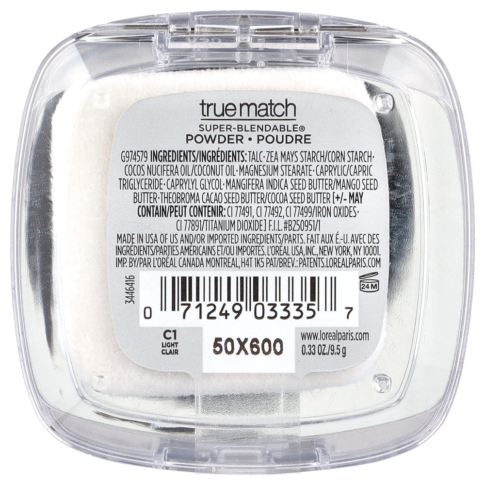 L'Oréal, True Match, суперсмываемая пудра, C1, алебастр, 9,5 г (0,33 унции)
