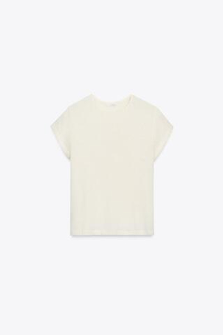 ZARA ФУТБОЛКА В СТИЛЕ РУСТИК С КОРОТКИМИ РУКАВАМИ, ЭКРЮ