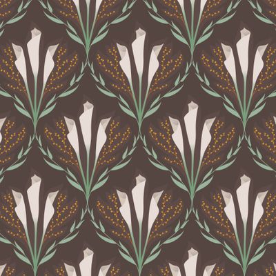 Шоколадный дамаск с цветами айвори