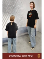 Футболка с вышивкой черная Щука