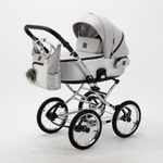 Универсальная детская коляска Adamex Porto Retro TIP PS-89 3в1 (Светло-серый, серебристая экокожа)