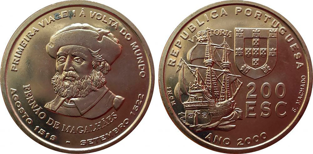 200 эскудо "Фернандо Магеллан. Первое кругосветное путешествие. Парусник", 2000 год