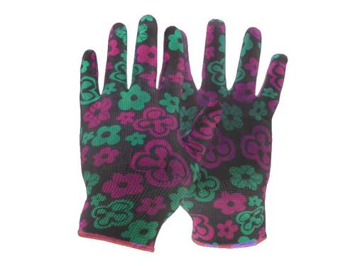 Перчатки нейлоновые с нитриловым покрытием Цветочек Черные (уп-12шт)