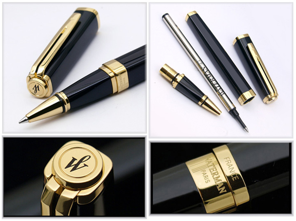 Ручка-роллер Waterman Exception, цвет: Slim Black GT, стержень: Fblk (TF)