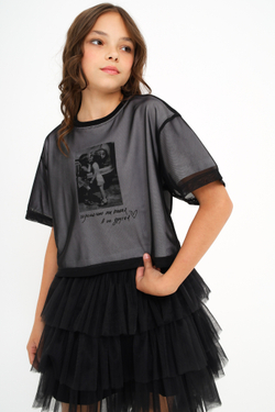 Футболка с сеткой укороченная, белая