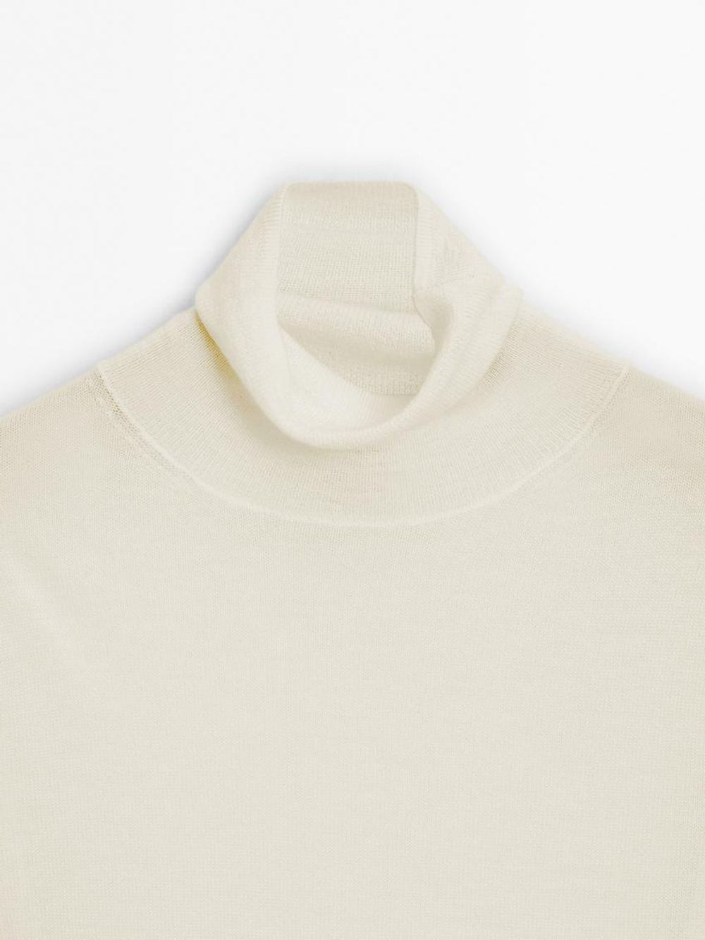 Massimo Dutti Кашемировый свитер с высоким воротником - Limited Edition, натуральный, кремовый