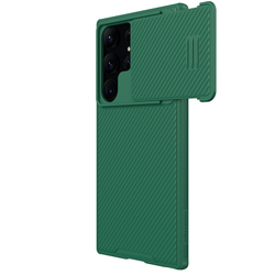 Чехол зеленого цвета (Deep Green) от Nillkin для Samsung Galaxy S23 Ultra, серия CamShield S Case, полуавтоматический механизм сдвижной шторки