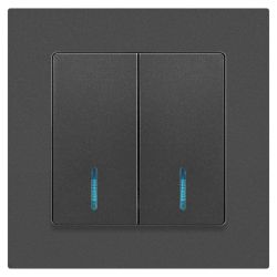 Выключатель Intro Accent 6-105-07 двойной с подсветкой, 10А-250В, IP20, СУ, AL/CU, графит | Intro