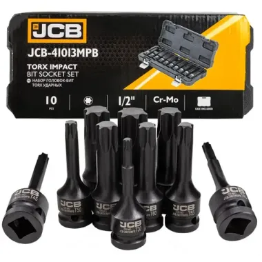 Набор головок-бит TORX ударных 10пр.,1/2''(T30, T40, T45, T50, T55, T60, T70, T80, T90, T100), в кейсе JCB JCB-41013MPB