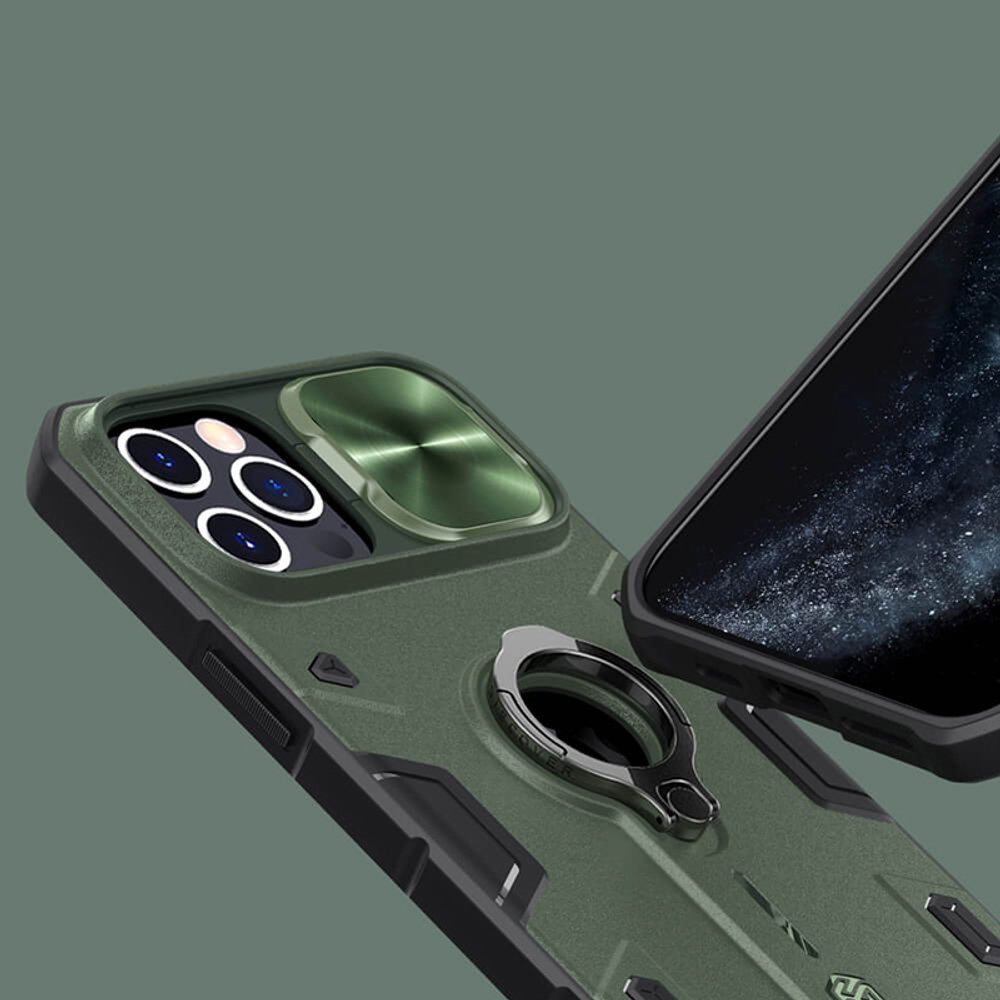 Противоударный чехол с кольцом и защитой камеры Nillkin CamShield Armor Case для iPhone 12 Pro Max