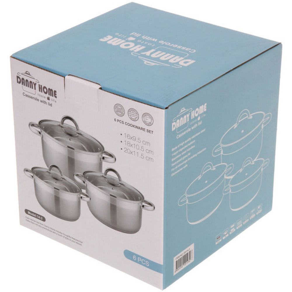 Набор посуды из нержавеющей стали EMMA 3 предмета (3 кастрюли 1,9л, 2,7л, 3,6л), DH14-3