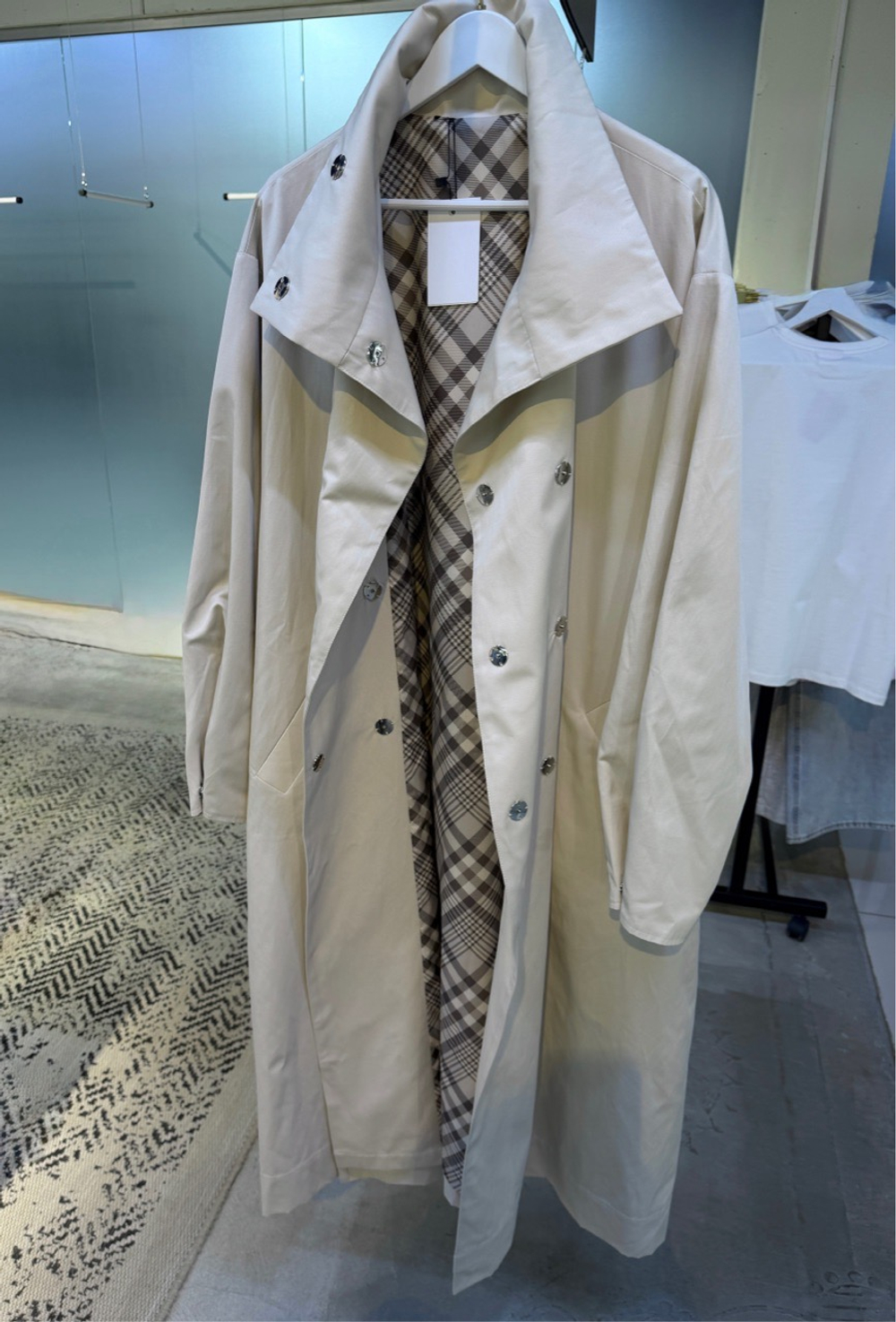 Плащ двухсторонний твил (светло-бежевый/клетка)