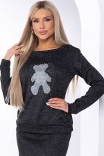Джемпер с аппликацией (черный меланж) Б8334 LT Collection