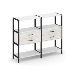 Shelf System Двухсекционный стеллаж трехярусный с ящиками SN.STM-322 Белый/Дуб Наварра/Металл Черный