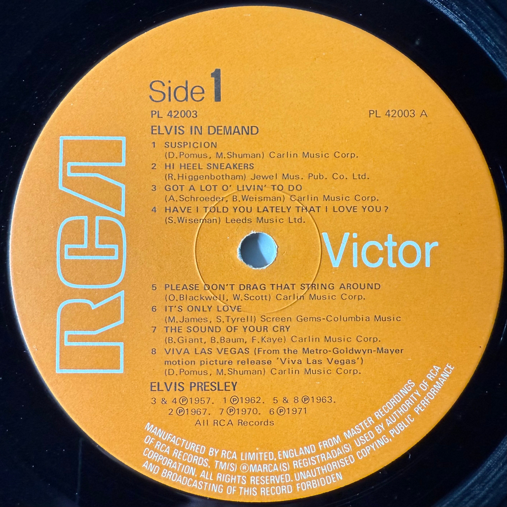 Elvis Presley ‎– Elvis In Demand (Англия 1977г.)