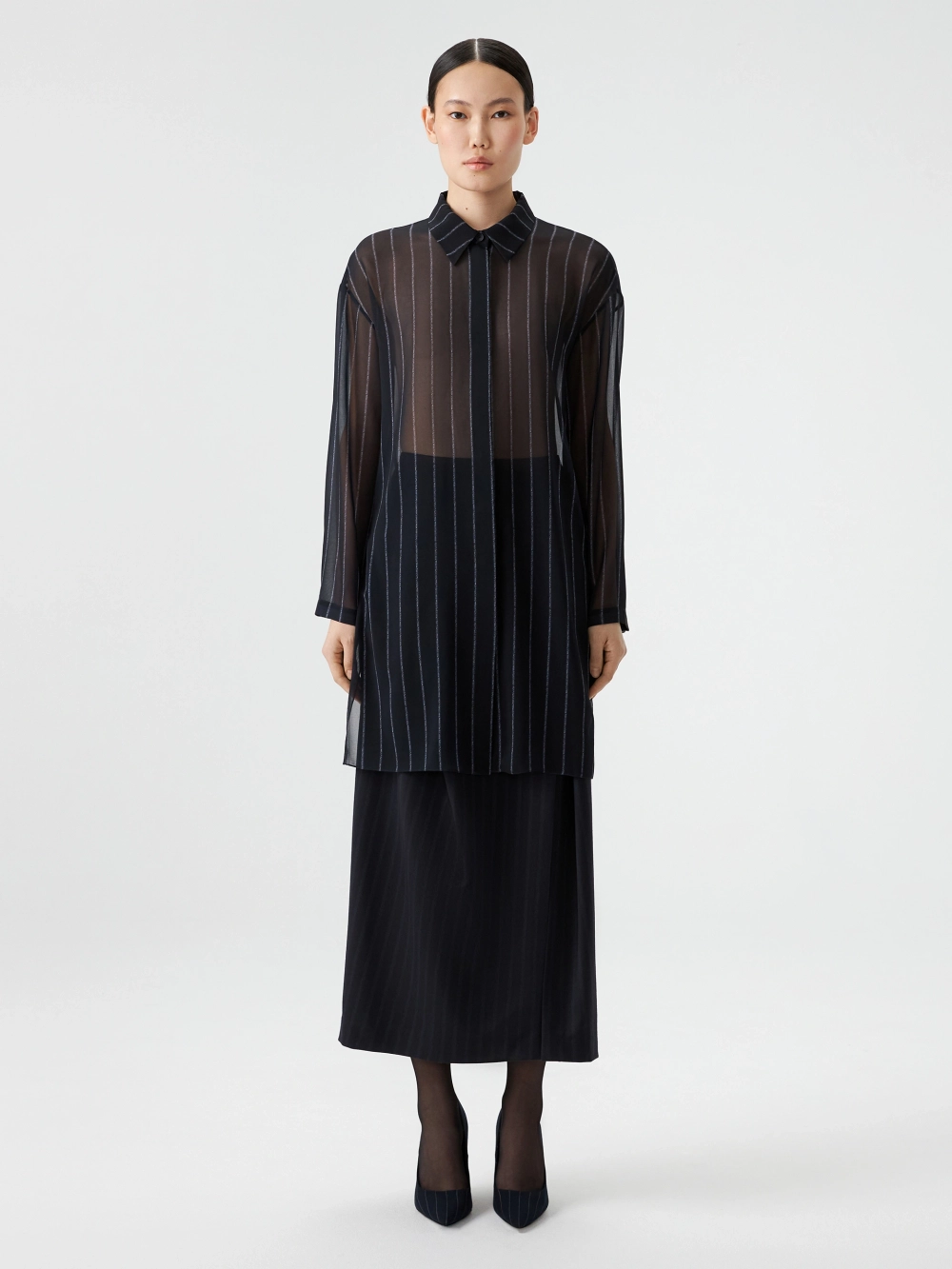 Удлиненная рубашка в полоску OLA OLA