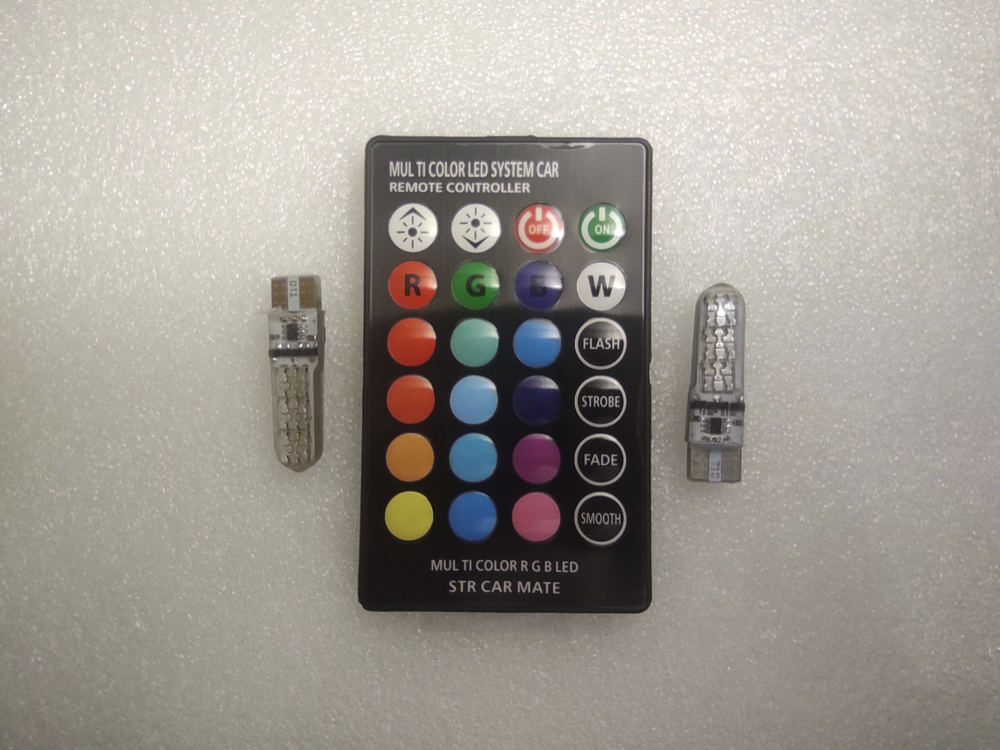 Комплект LED RGB ламп в габариты с пультом LightSpace T10 W5W SMD5050 16 цветов