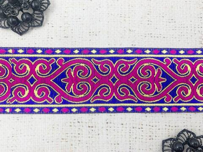 Тесьма жаккард, ш. 5 см, электрик/фуксия