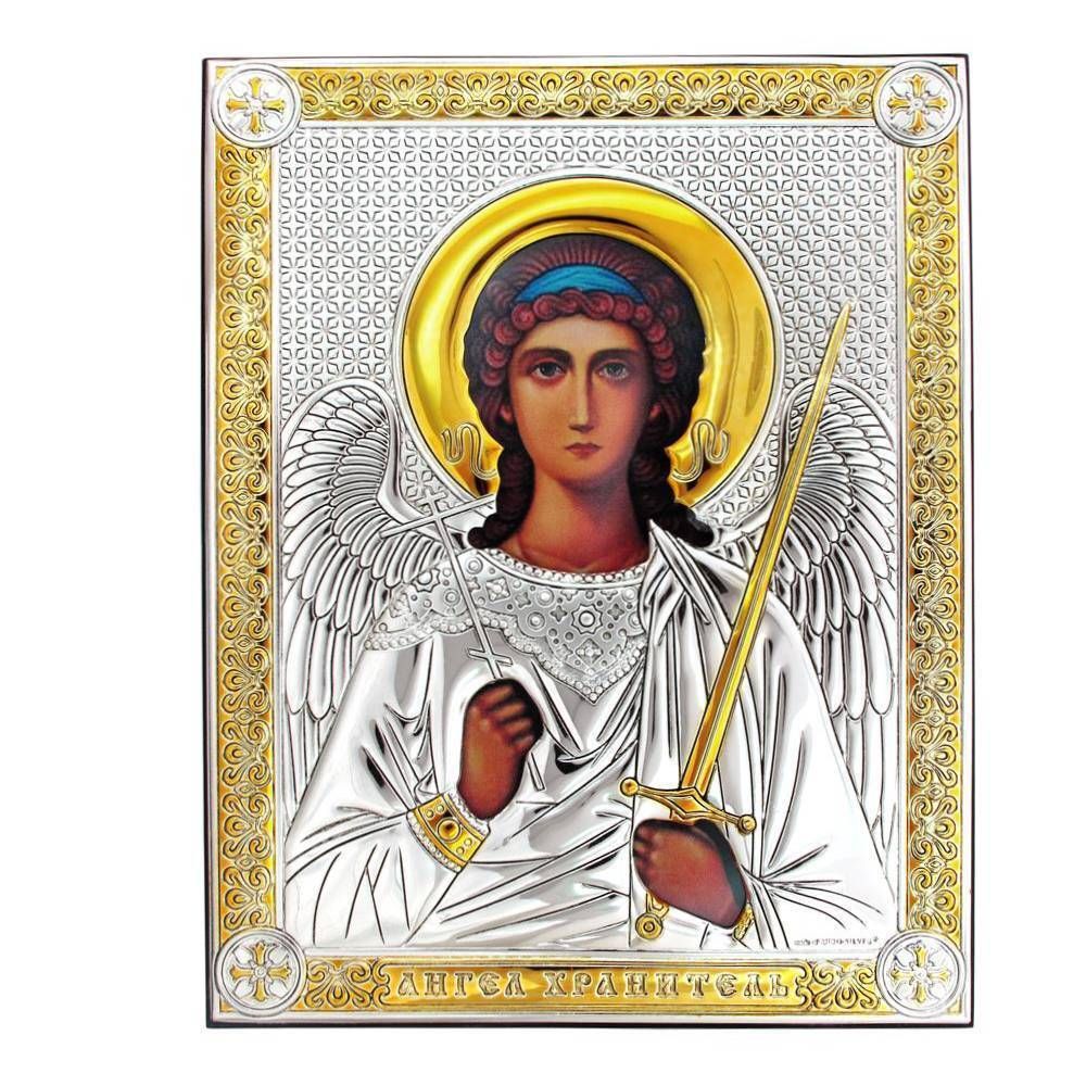 Икона Ангела Хранителя в серебряном окладе.