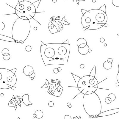 Коты и рыбки (черно-белое, смешной кот, котики, рыбы)