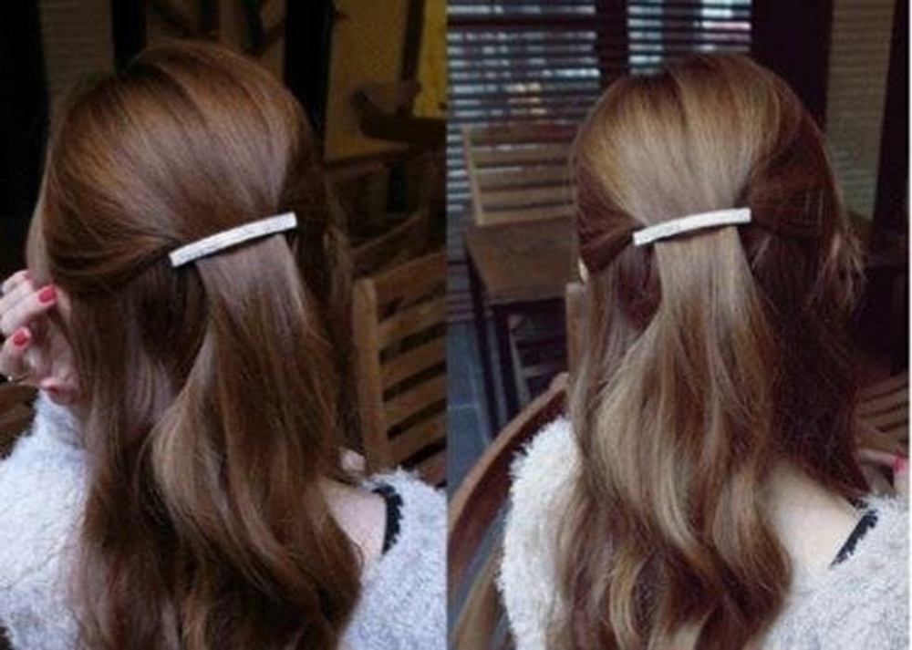 Заколка автомат французская "Счастлива и Любима!" с двухрядными стразами