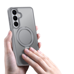 Матовый чехол серого цвета с MagSafe для Samsung Galaxy S26, серия Yind Series Case от Dux Ducis (версия с магнитной откидной подставкой)