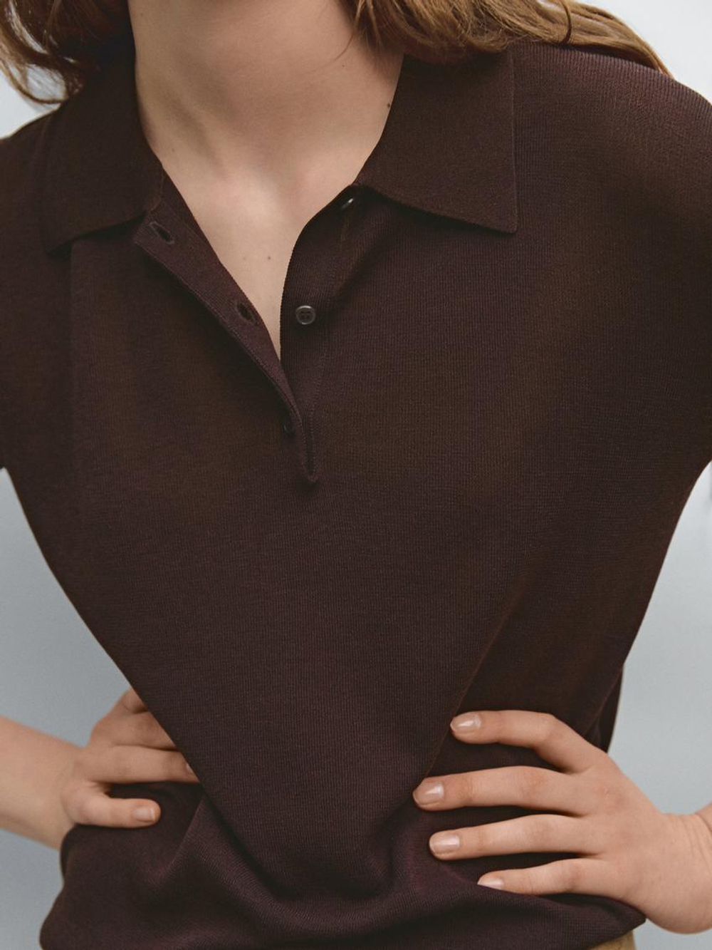 Massimo Dutti Хлопковая футболка поло, шоколадный