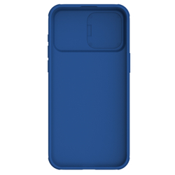 Чехол синего цвета с защитной шторкой для камеры от Nillkin на iPhone 15 Pro, серия CamShield Pro Case