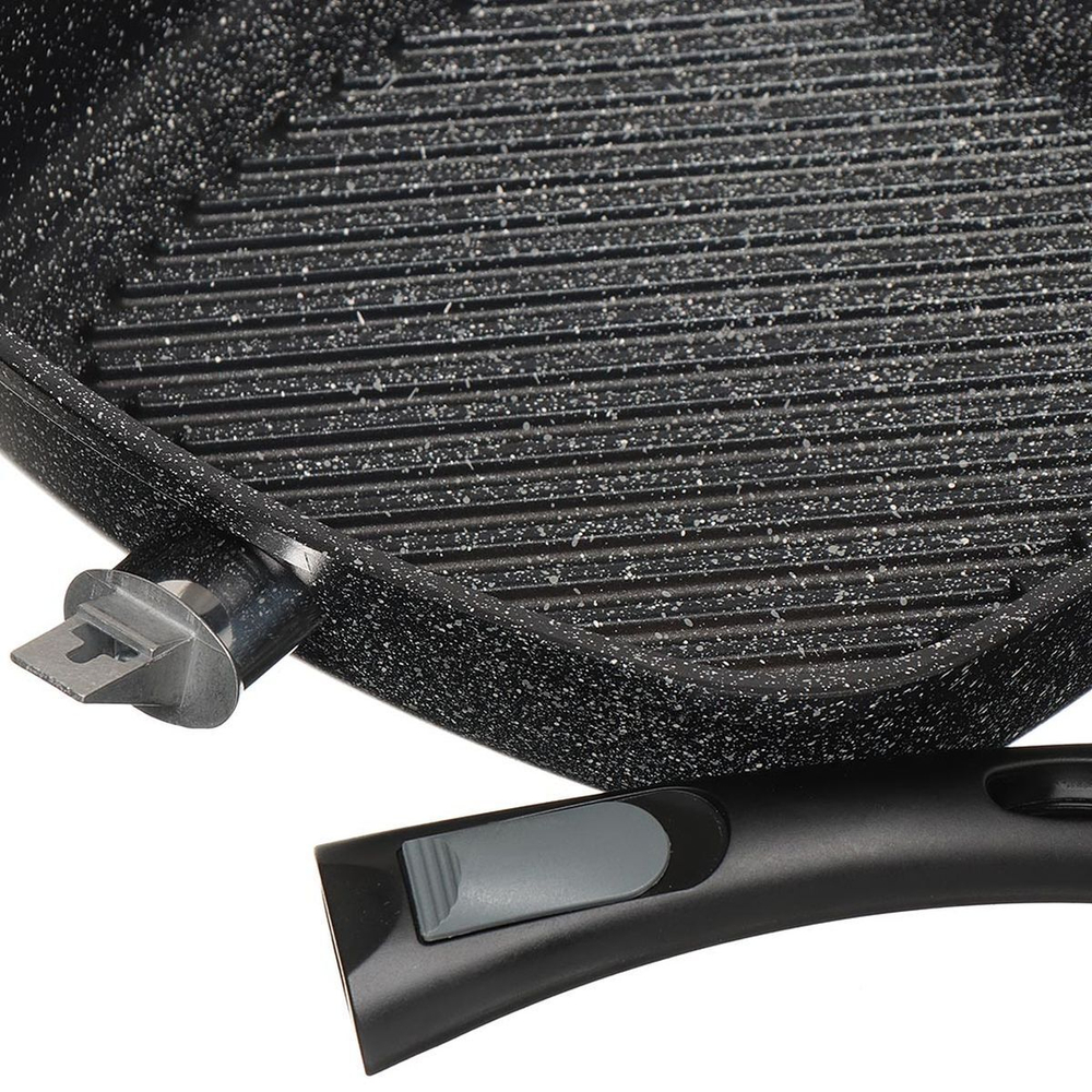 Сковорода-гриль алюминий, 28 см, антипригарное покрытие, Нева Металл Посуда, Байкал, 254028G, съемная ручка