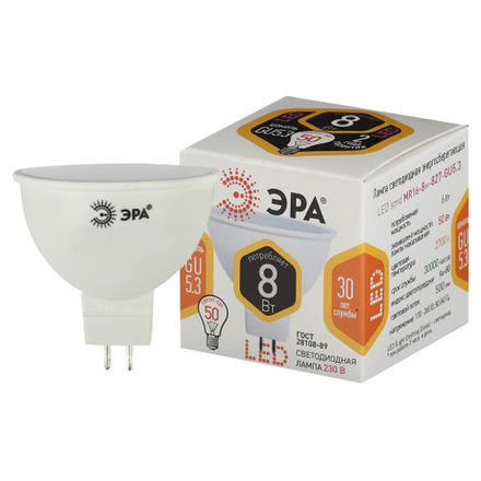 Лампа светодиодная ЭРА STD LED MR16-8W-827-GU5.3 8Вт софит теплый белый свет GU5.3