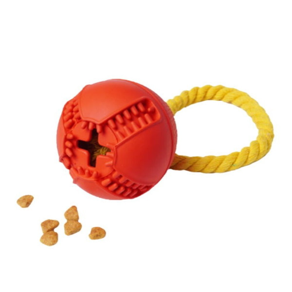 Игрушка "Мяч с канатом и отверстием для лакомств" 7,6х8,2 см (каучук) - для собак (Homepet Silver Series)