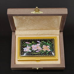 Коллекционная визитница "Ирисы" №3 (роспись Палех) в футляре