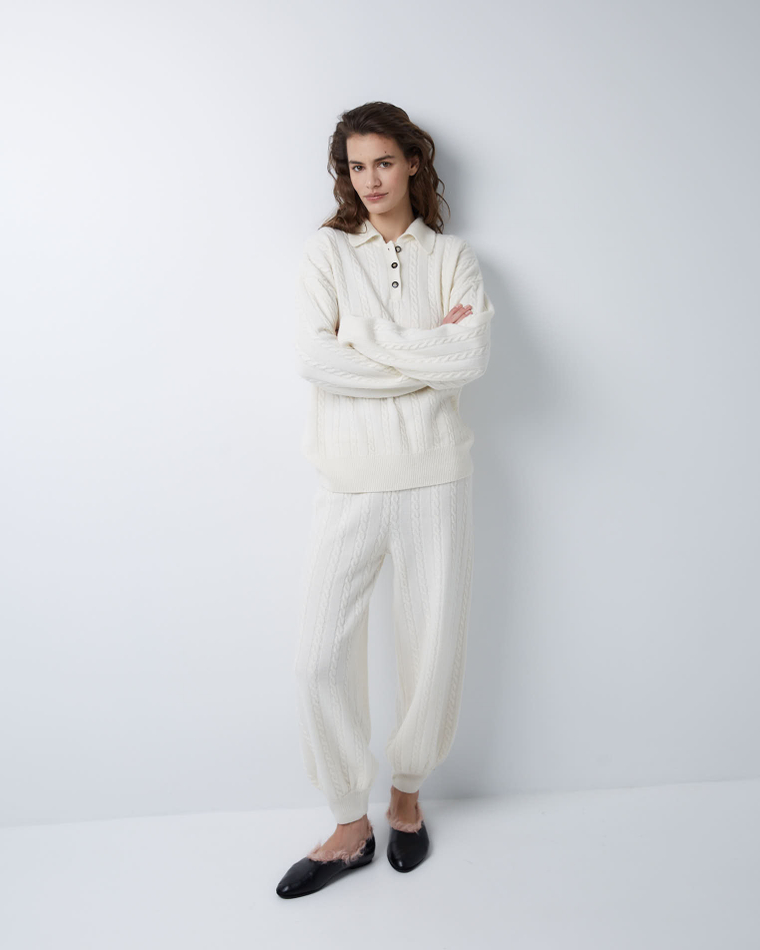 Поло объемного кроя из смесового кашемира молочный