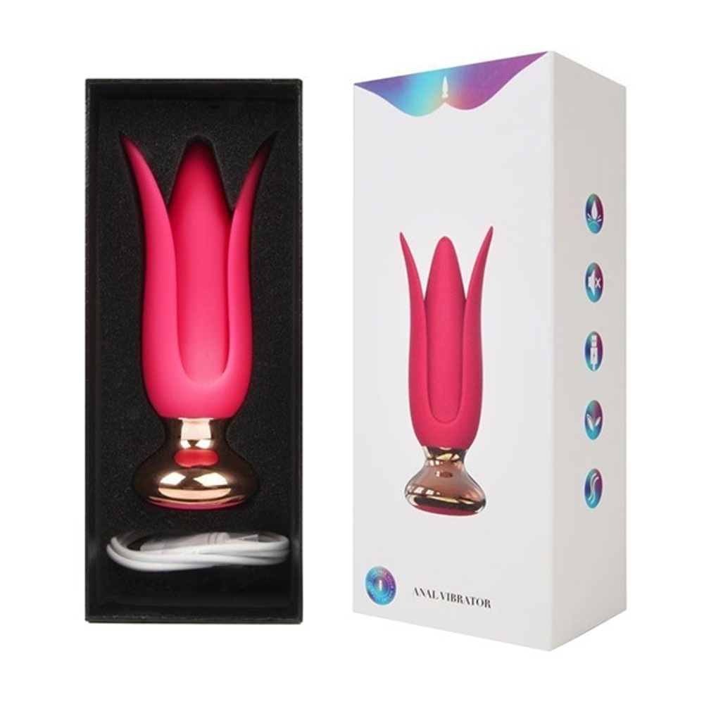 Розовая анальная вибровтулка 12,4см с лепестками I-Moon MY-626