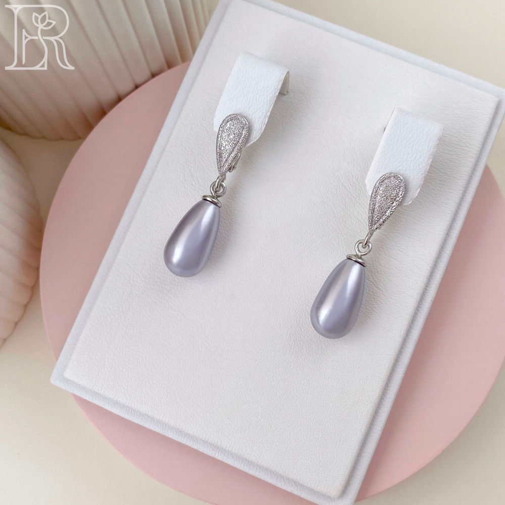 LEFIREL' Серьги серебряные женские "Амина" с жемчугом Swarovski / ювелирные украшения из родированного серебра 925