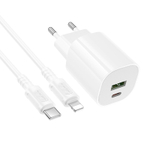 Сетевой адаптер питания BOROFONE BA104A PD 20W QC 3.0 + кабель Lighting-Type-C (белый)